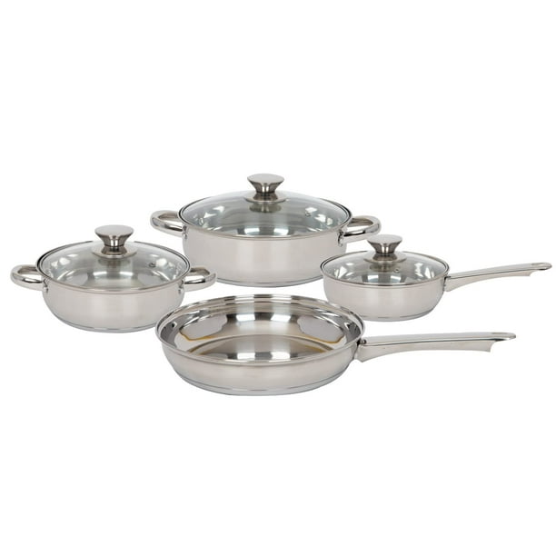 COLORHOME DESIGN Batería de Cocina De Acero Inoxidable con 7 Piezas, Triple Capa y Tapas de Vidrio Templado, Juego de Cacerolas y Sartén de Cocina,Utensilios de Cocina, Gris (COLORINOX7M)