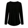 thumbnail image 1 of DYMADE Women's Solid Henley V-Neck Blouse Pleated Button Tunic Shirt Top, 1 of 2