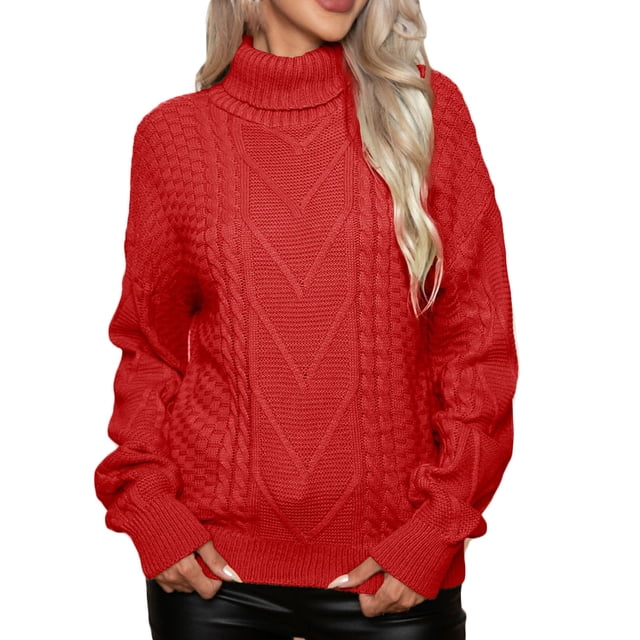 Annhoo Chandail pour Femmes Col Roulé Texturé Manches Longues Confortable Tricoté Automne Hiver Thermique Ample