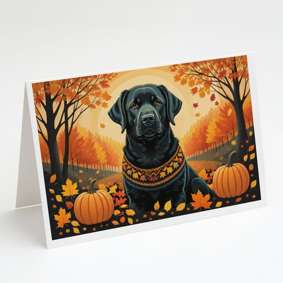 Black Labrador Retriever Fall Greeting Cards and Envelopes Pack of 8 7 in x 5 in
