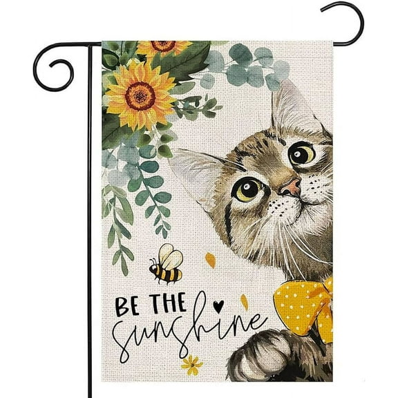 Summer Cat Garden Flag for Outside 12x18 Double Sided,Be The Sunshine Cat with Sunflowers Small Yard Flags,Spring Seasonal Decor for Farmhouse Holiday Outdoor