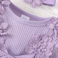 thumbnail image 5 of GYRATEDREAM Newborn Baby Girl Fall Winter Outfit Infant Toddler Lace Mesh Ribbed Romper Dress Ruffle Long Sleeve Floral Clothes with Bow Headband Purple for 1-18M, 5 of 8
