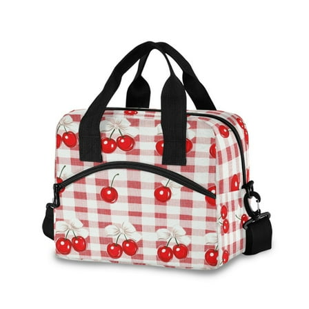 DIXRUYEE Lunch Bag Double Deck Lunch Cooler Box Tote Bag Fashion Cherry Picnic Delight Printed