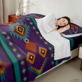 thumbnail image 4 of Manfei Tribal Aztec Queen Sheets, Boho Geometric Queen Sheet Sets, Teal, Orange and Purple, Black Reversible 4pcs1 Flat Sheet + 1 Fitted Sheet + 2 Pillowcases, 4 of 6
