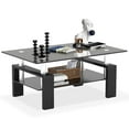 thumbnail image 5 of Glass Coffee Table with Stainless Steel Base,2 Tiers Glass Surface for Living Room Office(Black Glass, Black), 5 of 6