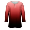thumbnail image 4 of Red Womens Button T Shirts Long 3/4 Sleeve Tee Tops for Women Crewneck Henley Spandex Gradient Loose Fit Basic Fall Summer Shirts 2025 Clothing Fashion Y2K XL, 4 of 5