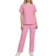 thumbnail image 2 of Conjuntos de uniforme médico para mujer, informal, cuello en V, manga corta, camiseta y pantalones con cintura elástica, color liso, 2 piezas, con bolsillos, 2 of 9