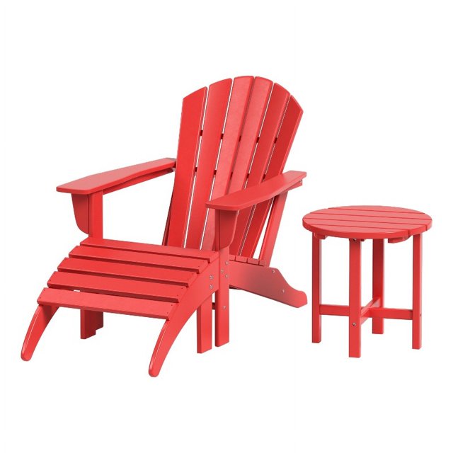 Portside 3-Piece Set Classic Adirondack Chair with Ottoman and Round Side Table