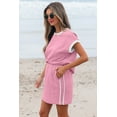 thumbnail image 3 of Women's Pink Contrast Trim Textured Crewneck Tee and Pocketed Skirt Set | [ZhiHiMeRi] | (US 12-14)L, 3 of 9