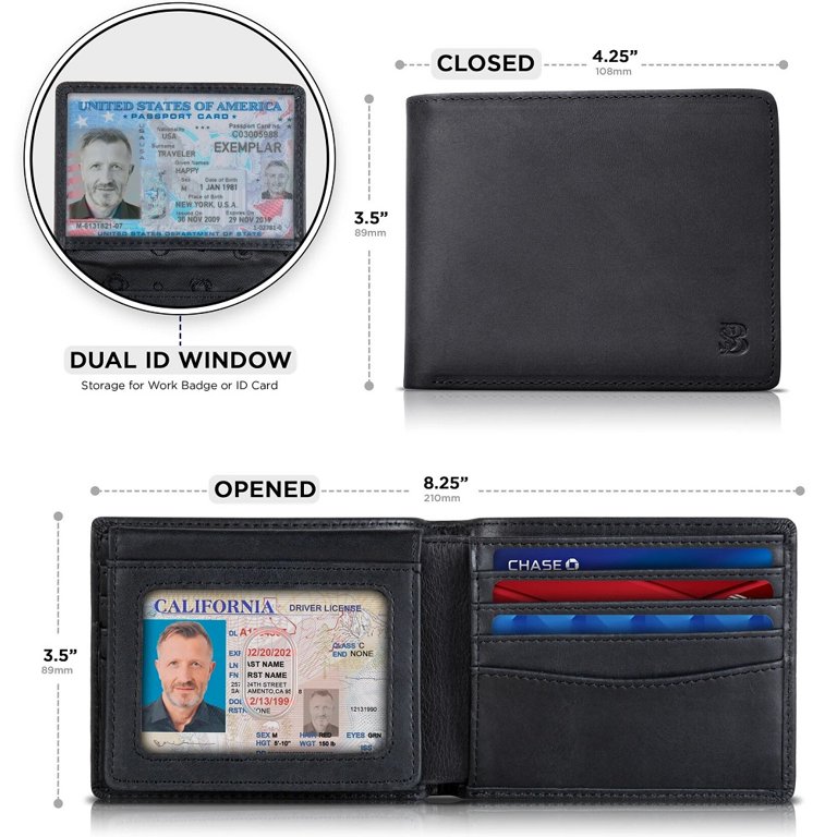 Serman Brands Full Grain Leather RFID Bifold Wallet, Black photo 2