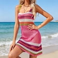 thumbnail image 4 of LEKWK Cover Ups for Swimwear Women Crochet Sleeveless Hollow Out Striped Dresses Square Neck Cami Dresses Summer Fashion Beach Vacation Bathing Suit Cover Ups, 4 of 8