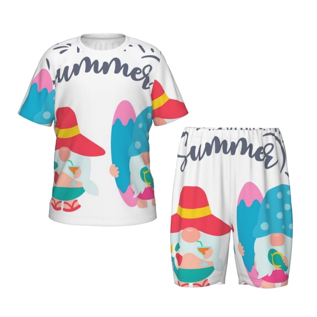 Balery Gnomes Summer Conjunto de Pijama Infantil de Manga Corta con Estampado – Ropa de Dormir de Algodón Suave-XX-Large