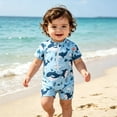 thumbnail image 2 of Landzoo Kids Boys Swimwear Graphic Print Short Sleeve Crew Neck One Piece Onesie Summer Swimming Pool Comfortable Toddler Boys Jumpsuits Size 9-12 Months Sky Blue, 2 of 9