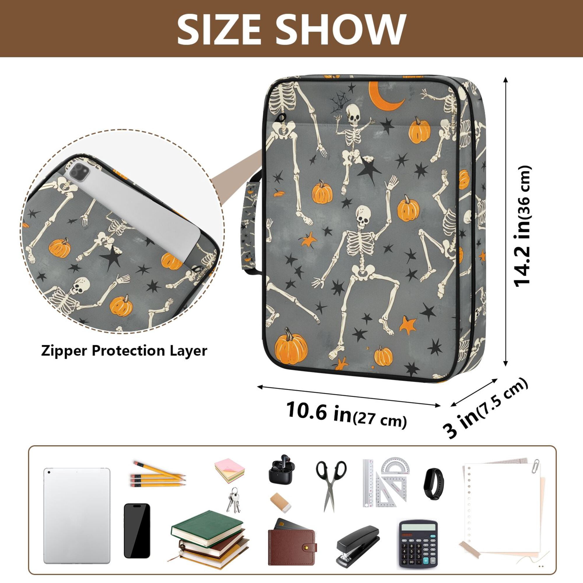 FORMRS Accordion File Folder A4 Size 7-Pocket Expanding Document Organizer Bag with 3 Ring Binder, Halloween Dancing Skeleton