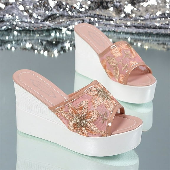 Aayomet Womens Casual Shoes Size 11 Summer Fashion Wedge And Spring Toe High-Heeled Women's Mesh Lace Sandals Thick-Soled,Pink 6.5