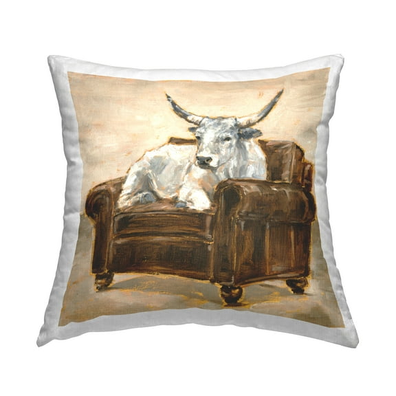 Stupell Industries Longhorn White Bull Resting in Chair Rustic Brown,18 x 7 x 18 Decorative Pillows