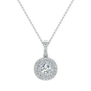 Diamond Necklaces For Women Round Brilliant Double Halo Pendant 14K White Gold 1.45 Carat 20'' (L,I2)