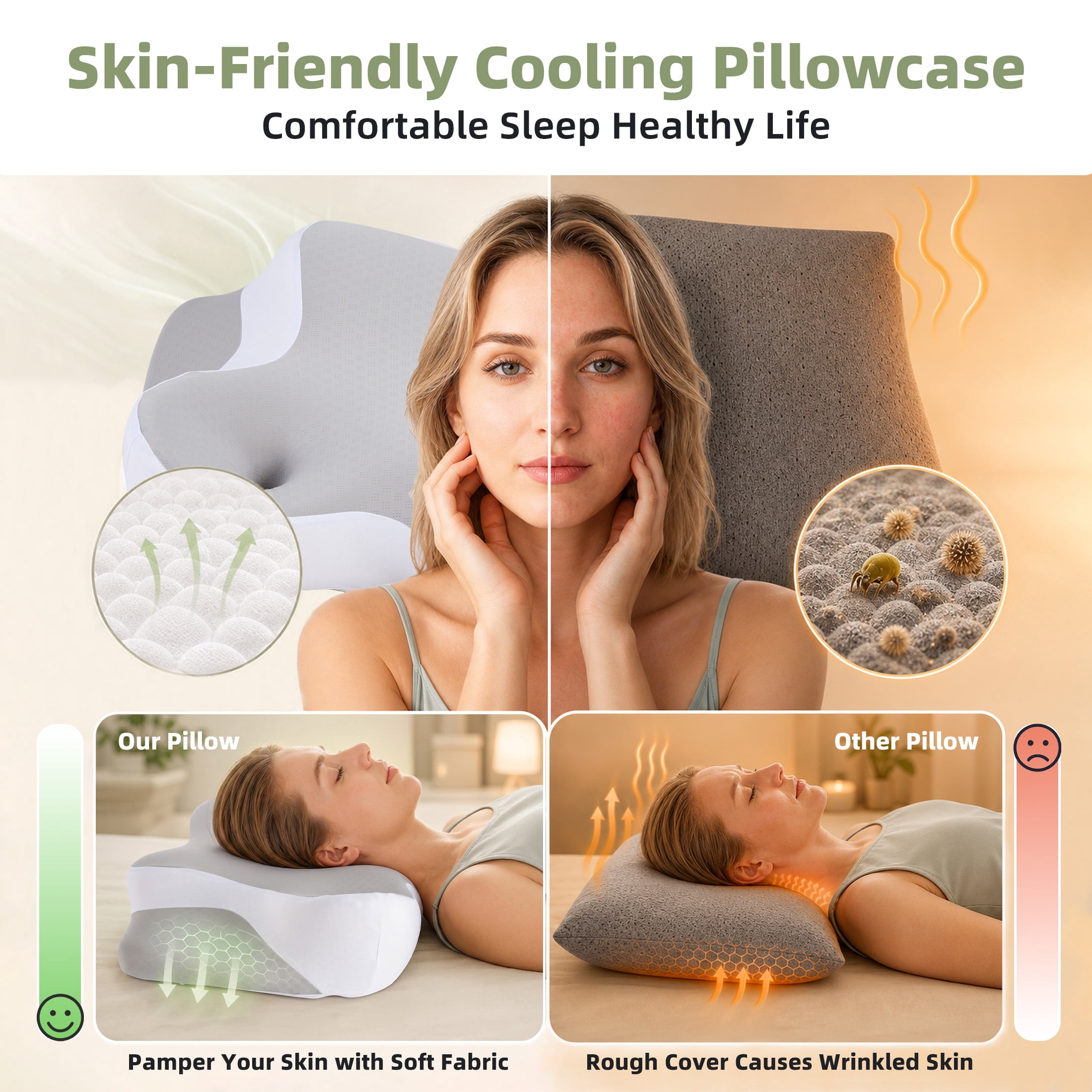 EDX 24 x 16 inch Cervical Ergonomic Pillow - Memory Foam Neck Pain Relief for Side/Back/Stomach Sleepers, Grey