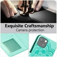 thumbnail image 6 of Case for iPhone 15, Premium PU Leather Magnetic Flip Wallet Case with Card Holder Cash Slot Lanyard Strap Kickstand Function Embossed Mandala Flower Pattern Slim Shockproof Cover - Green, 6 of 14