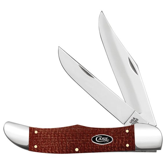 Case Knives Dark Red Burlap Micarta - Sm Folding Hunter