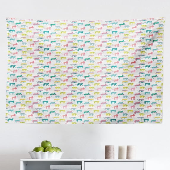 ABC Puzzle Tapestry, Close Shot of Scattered Foam Tools, Fabric Wall Hanging Decor for Bedroom Living Room Dorm, 2 Sizes, Multicolor, by Ambesonne