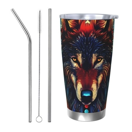 

Coaee Mystic Wolf Dreamcatcher for 20oz Insulated Kettle Water Bottle For Running Hiking Cycling Climbing Men S Woman Insulated Water Bottle-Straw Three-piece Set