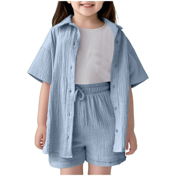 Summer Essentials For Teen Girls Toddler Girl Clothes Button Down Linen Shirts Pants Summer Girls Outfits Kids Clothing Set