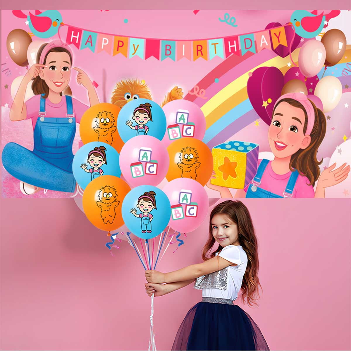 Ms Rachel Party Supplies Latex Balloons Decor Banner Backdrop Kit Birthday Decorations