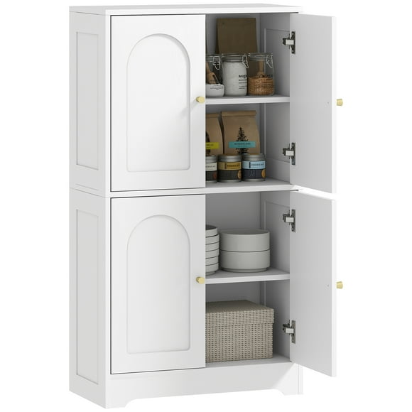 HOMCOM 43" Kitchen Pantry Cabinet, Modern 4-Tier Storage Cabinet, White