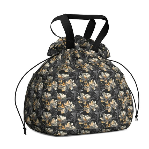 Pioneer Flower Drawstring Lunch Bag Women - Drawstring Lunch Bag Insulated for Work Office - Stain-Resistant Large Lunchbags for Women with Multi-Pockets