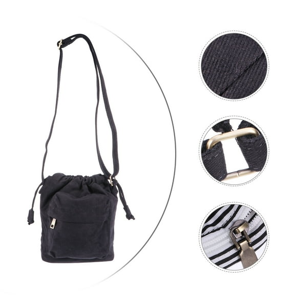 HONMEET 1Set Trendy Vintage Bucket Bag For Women Black Bag Daily Use