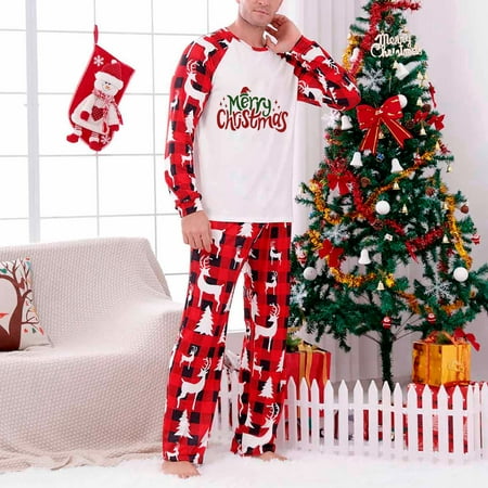 

EQWLJWE Parent-Child Warm Christmas Suit Printed Plaid Stitching Home Wear Pajamas Long-Sleeved Trousers Two-Piece Set（Dad） Christmas Pajamas for Family Holiday Clearance