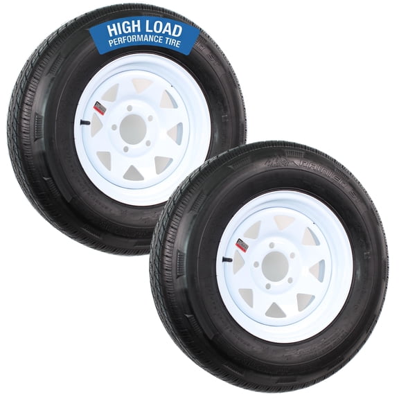 eCustomrim 2-Pk Radial Trailer Tire On Rim ST205/75R14 Load D 14" 5 Lug Spoke Wheel White
