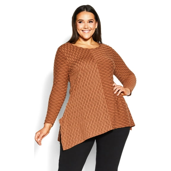 Avenue Women's Plus Size Tiarne Textured Long Sleeves Relaxed Fit Tunic Top