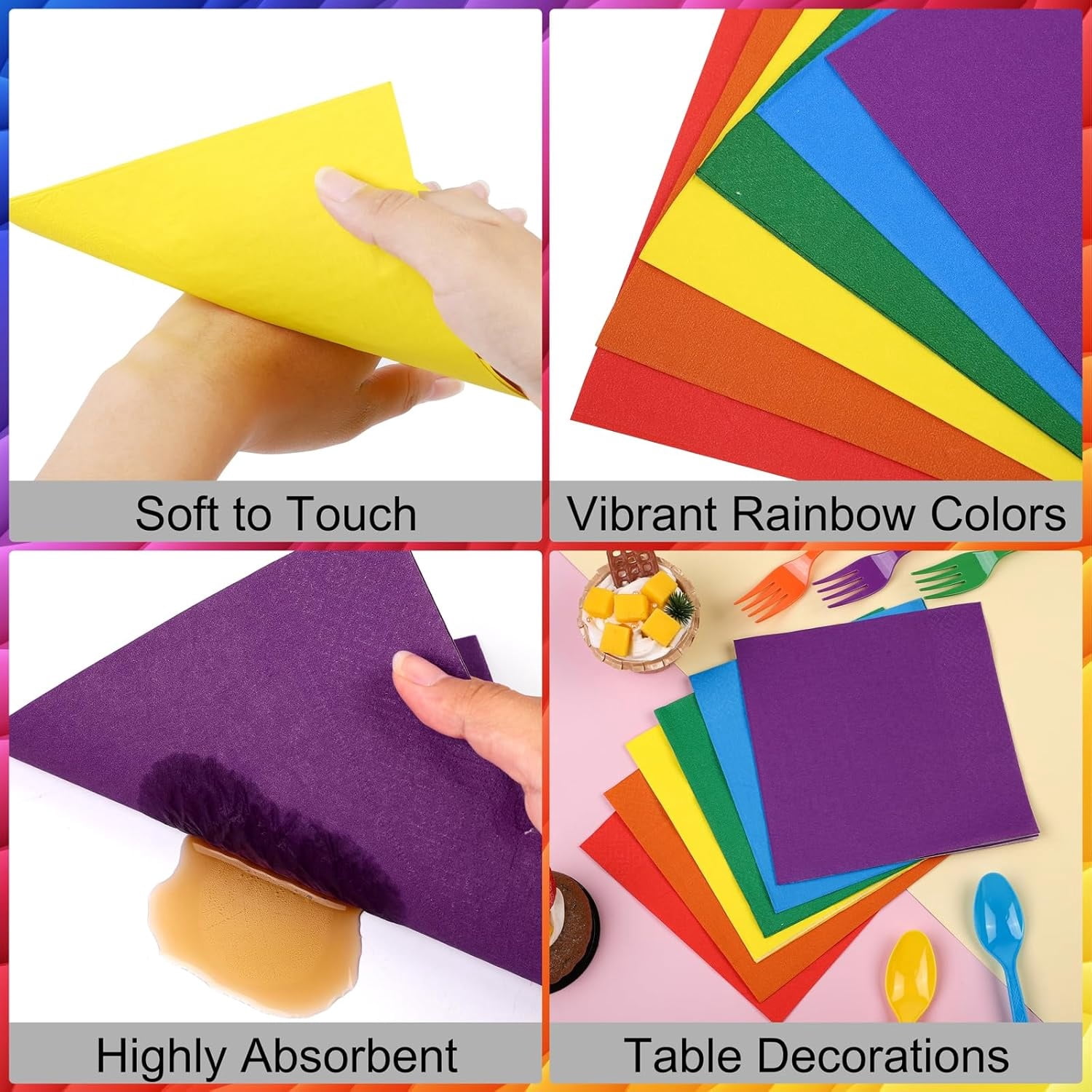 120 Pcs Colourful Paper Party Tableware Set, Boriyuan Rainbow Party Supplies Include 7" & 9" Paper Plates and 9oz Cups Napkins for Birthday Wedding Party Decorations, Serve 30 Guests