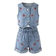 thumbnail image 4 of EnJoCho Teen Kids Girls Summer Clothes Denim Cam𝗂sole Top + Raw Hem Ripped Jeans Shorts 2PCS Outfits Trendy Crop Tank Tops Short Set Preschool Girls Matching Shirt and Shorts Set, 4 of 5