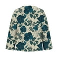 thumbnail image 4 of Njagoc3 Womens Floral Print Shirt, Blue Blossom Pattern, 3/4 Sleeve, Elegant Fall & Winter Top, 4 of 5