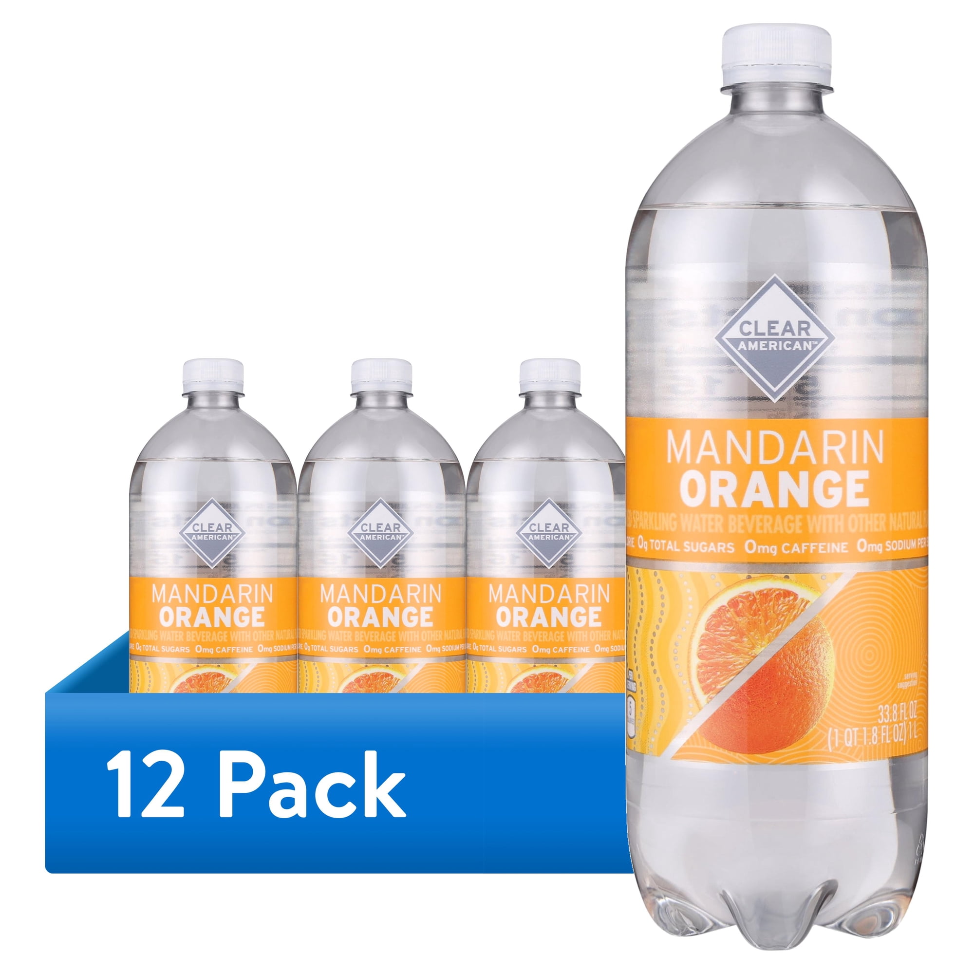 (12 pack) Clear American Mandarin Orange Flavored Sparkling Water, 33.8 fl oz Bottle