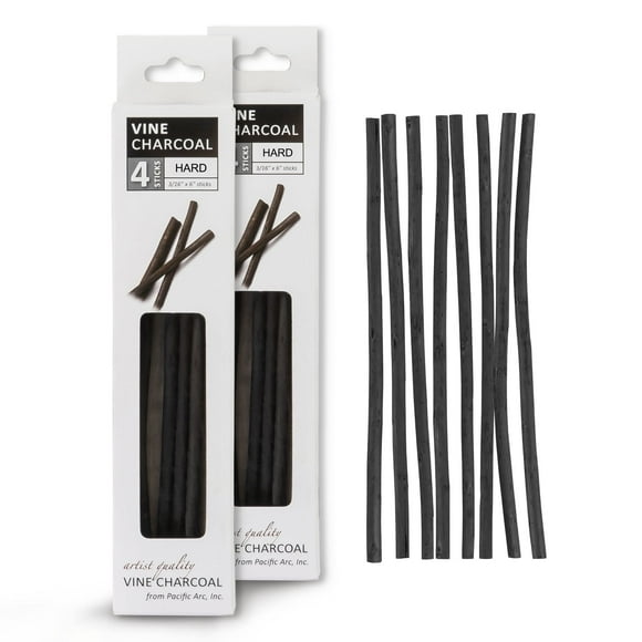 2 Pack Pacific Arc Artist Vine Charcoal Medium Black 4 Charcoal Sticks for Drawing Sketching and Fine Art