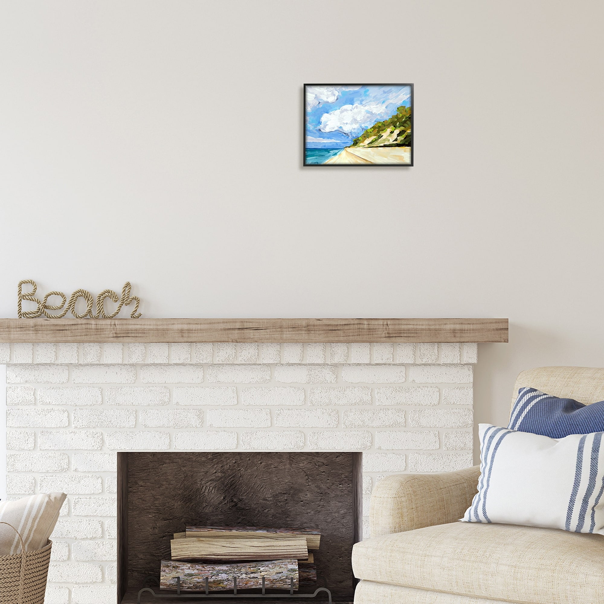 Stupell Industries Cloudy Coastal Cliffs Painting Coastal Painting Black Framed Art Print Wall Art