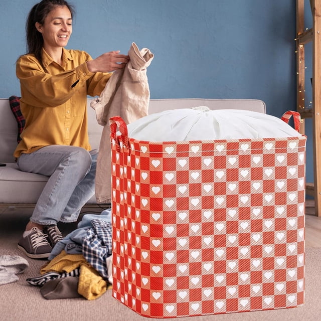 Fiudx Liquidación de ahorros de verano Cajas de almacenamiento de ropa para el hogar de tela grande, cestas de almacenamiento de ropa, caja organizadora de armario con cordón