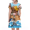thumbnail image 1 of Disketp Animals on Noah's Ark Floating para Vestido de Manga Corta para Mujeres, Vestidos de Verano para Mujeres, Casual y Holgado para la Playa, 1 of 6