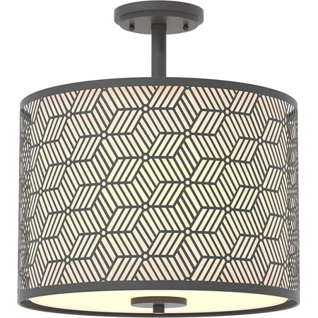 

KUSONG 14 Wide 3-Light Modern Drum Semi Flush Mount Ceiling Light with Black Metal Frame and White Fabric Shade Bulb Not Included IN-0347-3-BK