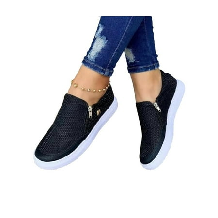 

Shakub Womens Breathable Flats Zip Sneaker Joggers Comfy Pumps Slip On Walking Loafers Shoes
