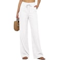 thumbnail image 4 of Jerdar Women's Casual Linen High Waist Comfy Drawstring Loose Wide Leg Yoga Dance Workout Pants with Pockets L, 4 of 9