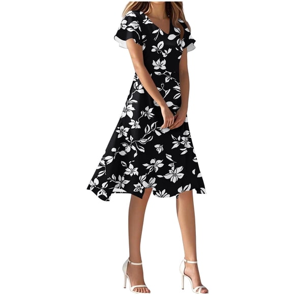 Dress for Women V-Neck Short Sleeve Printing Dress for Womens for Garden Parties and Summer Weddings