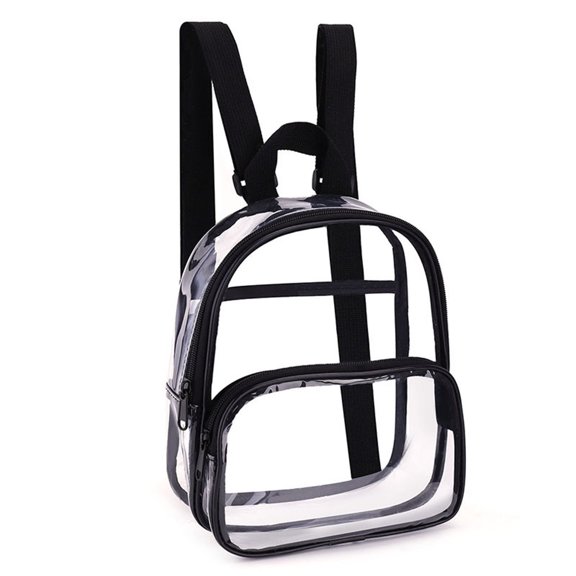 Clear Mini Backpack with Zippered Front Pocket Transparent Daypack for School Travel and Stadium Events