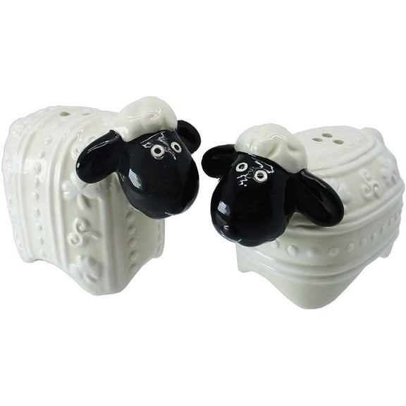 Salt & Pepper Set Woolly Ware Shakers (3.74in x 2.55in) White and Black Colours Designed in Ireland