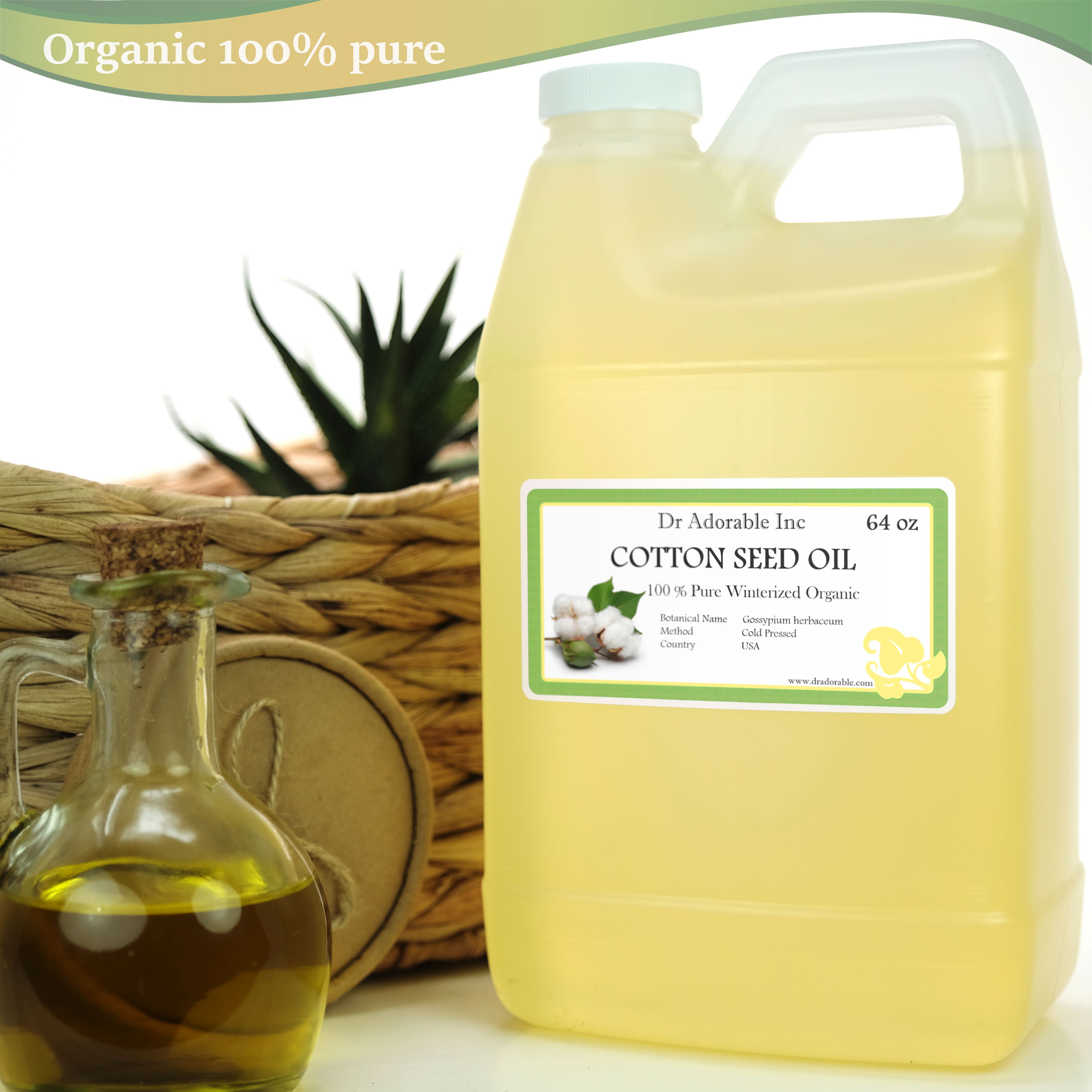 Dr Adorable - 64 oz - Cottonseed Oil - 100% Pure Organic Winterized Soap Moisturizing Oil For Face Skin Hair