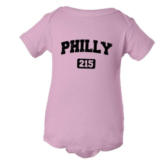 PleaseMeTees™ Baby Philly 215 Area Code Philadelphia Distressed Onsie